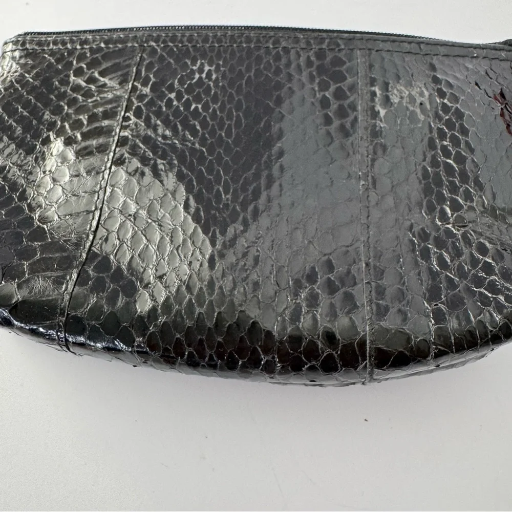 Vintage Nordstrom Real Snakeskin Pouch in Black Zipper Cosmetic Bag